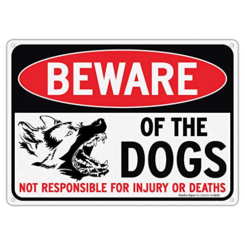 Пазете се од кучињата знак, не е одговорен за повреда или смрт, големи 14x10 инчи рефлексивни алуминиумски метални знаци, отпорен на