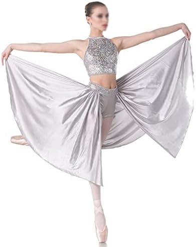 N/A сива чипка на секвенци над сивата култура на спандекс со еластична балетска балет, лирски и современ фустан за продолжение на костумите