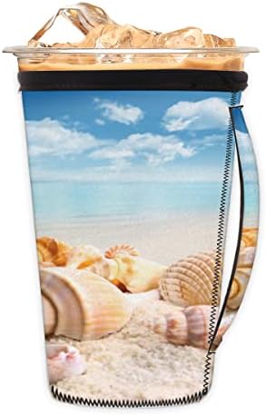 Летна плажа со морски плочи на starвездени риби за еднократно ладен кафеав кафе со рачка Неопрена чаша ракав за сода, лате, чај, пијалоци,