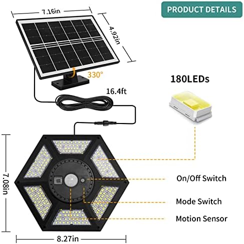 AEQ Solar приврзок светло затворено на отворено со сензор за движење/тајмер/5 режими и соларен wallид со 3 режими на осветлување и сензор