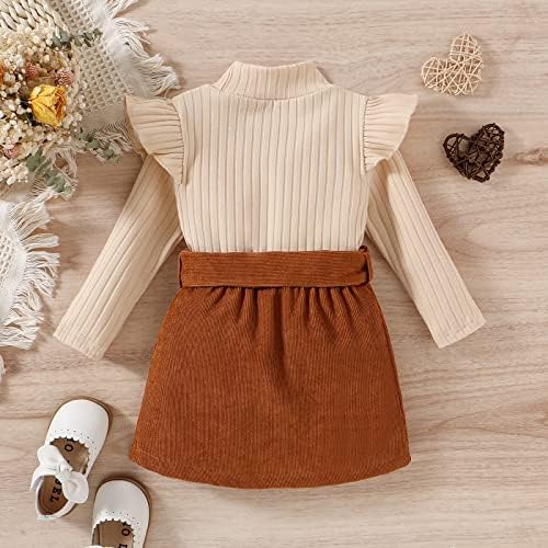 Каипиклос дете бебе девојче здолниште Облека цврста боја со долга ракав Туртленк плетен џемпер + мини здолниште есен зимска облека