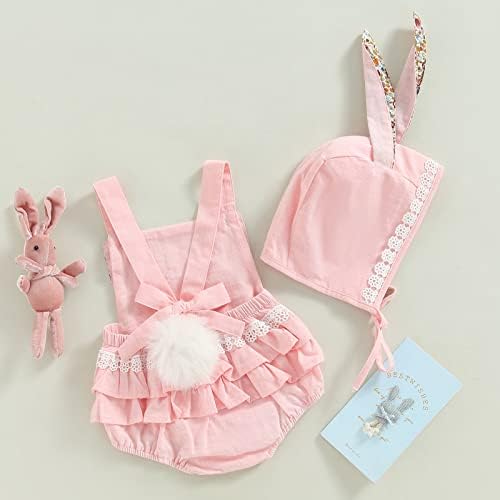 Дете за мали деца Мадллки, Велигденска облека Ромпер/фустан без ракави за зајаче уво, матична облека со опашка со опашка