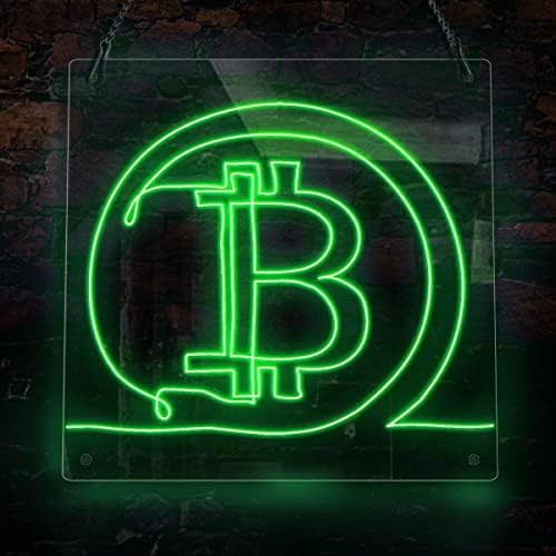 Ancfun Bitcoin Cryptocurrency Неонски знак, рачно изработен знак за неонска светлина од ел жица, wallидна уметност за дома, вар, вар