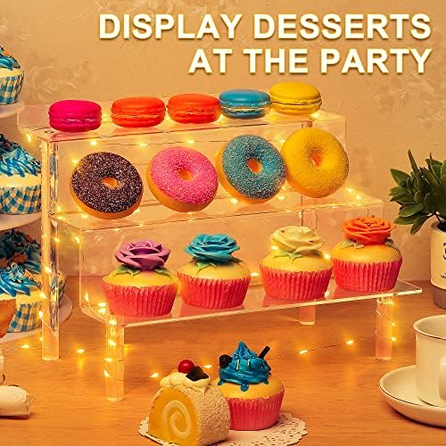 Акрилен дисплеј кревач на екранот, 3 нивоа поп -огнени гасови за приказ на кекс, чисти кревачи за парфем, десерт, стакло, козметика со жолта светлина за забава, свадба