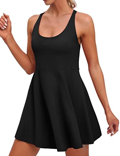 Iuga женски тениски фустан изграден во шорцеви и градник прилагодливи ленти вежбање вежбање фустан со џебови голф атлетски фустани