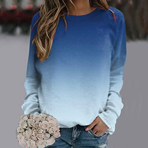 Emенски есен зимски моден градиент за печатење на џемпер без аспиратор со долги ракави пулвер џемпер женски дуксери преголеми