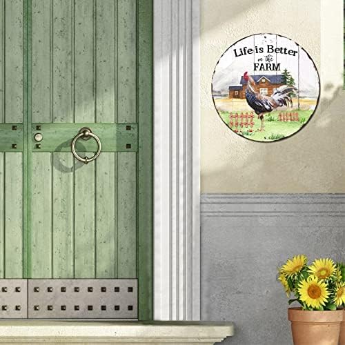 Тркалезен метален знак Фарма куќа кокошки петелка за живот е подобар на фармата класичен домашен wallид знак плакета гроздобер венец знак метал