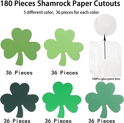 180 парчиња Голем Денот на Свети Патрик Денот Шамок Исеки од 6 инчи хартија шамарови со детелина, зелена декорација на Денот на