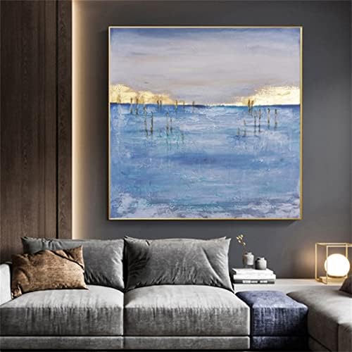 Yxbdn Рачно изработено сино море злато фолија масло сликарство wallидно платно сликарство модерно апстрактно wallидно сликарство дневна соба декорација