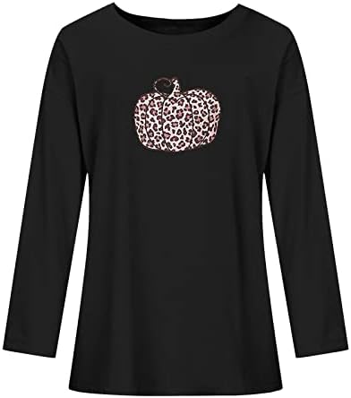 Црна тинејџерка девојка со долги ракави маички од тиква леопард печати врвови маички со брод врат одмор за Ноќта на вештерките