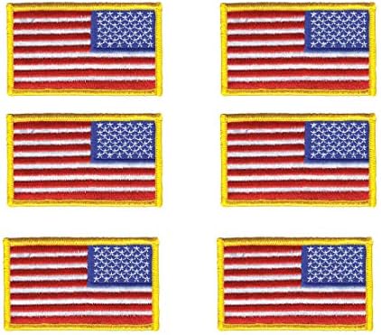 6 Пакет Обратно Американско Знаме Извезено Лепенка, Златна Граница САД Соединетите Американски држави, Печ На Знамето На Американската