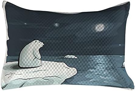 Зимски зимски ватиран перници, цртан филм стил нацртана поларна мечка на Арктикот зјапајќи во печатењето на сликата на Месечината,