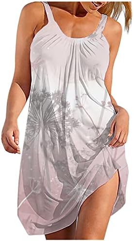 Требин женски моден летен печатен печатен каризолен фустан без ракави на ракави