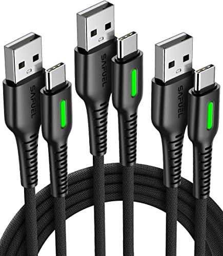 SAFUEL USB C Кабел, [3 Пакет 3.1 А] КК 3.0 Брзо Полнење Тип C Кабел, [1.6+6.6+6.6 FT] Најлон Плетенка Телефон Полнач USB-C Кабел За Податоци