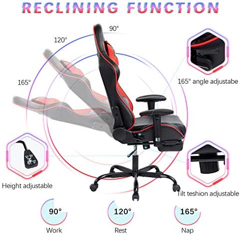 ComerMax Gaming Chop со потпирач за подножје што се повлекува со високиот стол за игри со грб со лумбална поддршка и потпирач за глава