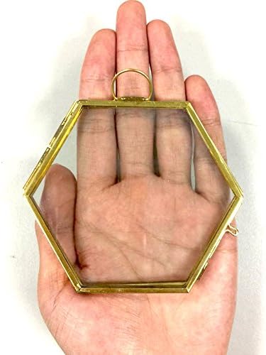NCYP 3,5 инчи Мало златно шестоаголник што виси стакло лебдечки рамка за сушени цвеќиња растенија Фото слика, рачно изработен модерен wallиден