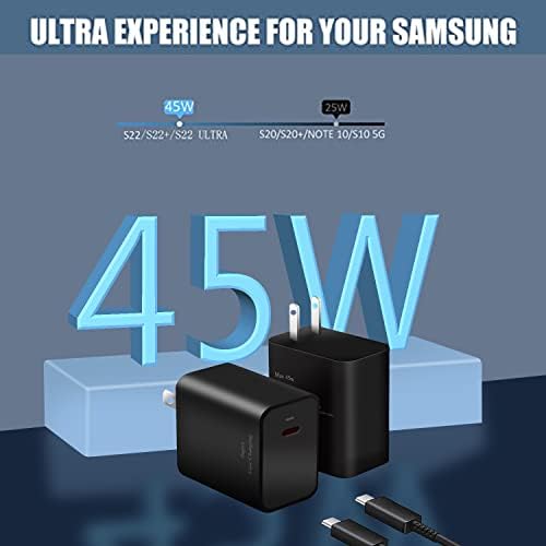 Супер брз полнач Тип Ц, 2-пакет 45W USB C полнач за Samsung Galaxy S23ultra, S23, S22, S22+, S22ultra, S21, S21+, S20/S20+, Ultra,