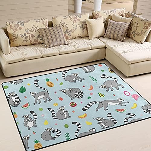 Баксиј Тропски животно лемур големи меки подрачја расадници плејматски килим за деца кои играат соба спална соба дневна соба 63 x 48 инчи, килим