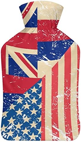 Американско и хаваи ретро знаме торба со топла вода со покривка 1L гума од гума топла вода шишиња за рачно загревање на ладна заштита