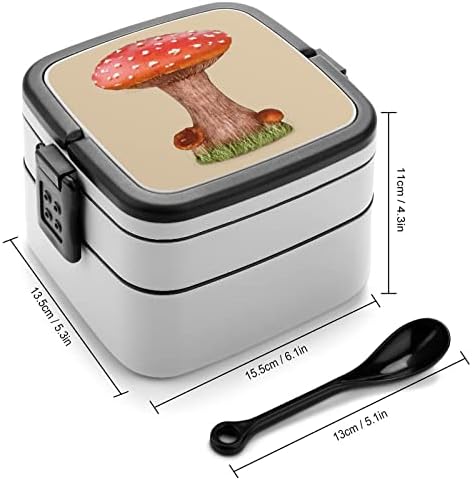 Црвени Печурки Двослоен Бенто Кутија Контејнери За Оброци Со Рачка Пренослив За Канцелариска Работа