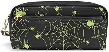 Colourlife Pen Pencil Case Ноќта на вештерките зелена пајак веб -кожа патент торбичка торба шминка козметичка торба држач за моливи