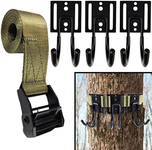 Gearhill дрво штанд куки, доаѓа со 3 силни и издржливи двојни метални куки, со цврсти густи ленти за вратоврска, со само-заклучување