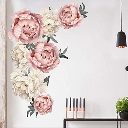 Poony цвеќиња налепница на wallидови водоотпорни ПВЦ бозови розови цвеќиња wallидни декорации Отстранливи цветни wallидни декор налепница