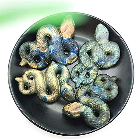 Binnanfang AC216 1pc Природна лабрадорит змија рака врежана полиран кварц кристална змија реики лекување кристално животно природни
