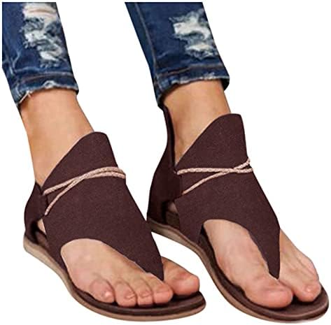 Toeava Обични сандали за жени, Boho Flat Sandals Мода цврсти летни плажа сандали со чипка украс на римски чевли