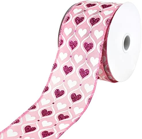 Homeford Valentines Hourglass Glitter Hearts Wired Ribbon, 2-1/2-инчи, 10-двор