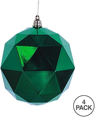 Викерман 6 Божиќен украс Геометриска топка, зелена сјајна завршница, распрскувана пластика, декорација на новогодишни елки, 4 пакувања