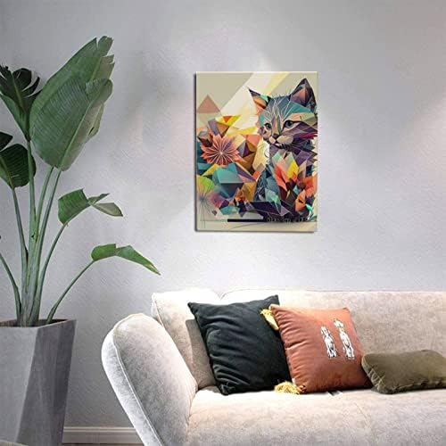 Смешна бања wallидна уметност, симпатична мачка и цвет Апстрактна слика wallид декор, модерна живописна бои животно спална соба, трпезарија
