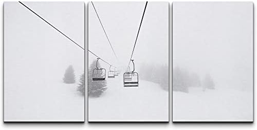 Wall26 платно печатење wallиден уметнички сет ски -лифт на снежна зимска планинска природа, пустина Фотографија реализам Рустикална