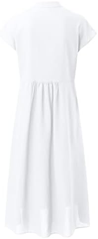 Илугу женски копче до кошула фустан памучни фустани лето долга сандер со џебови обични есенски фустани