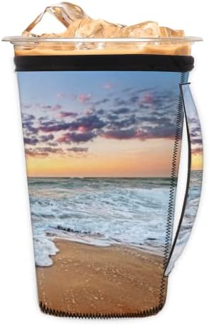 Летен океан плажа изгрејсонце за еднократно замрзнато кафе со ракав со рачка Неопрена чаша за сода, лате, чај, пијалоци, пиво