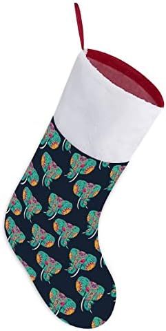 Шарени индиски слонови Божиќни чорапи порибување на Божиќни дрвја Дедо Мраз висечки украси за одмор на камин 16,5 “
