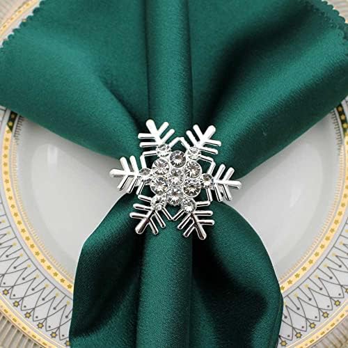 Божиќна салфетка прстен сет 4 парчиња снегулка држач за салфетка прстени сребрени модерни домаќинства со салфетки прстени, исклучителни