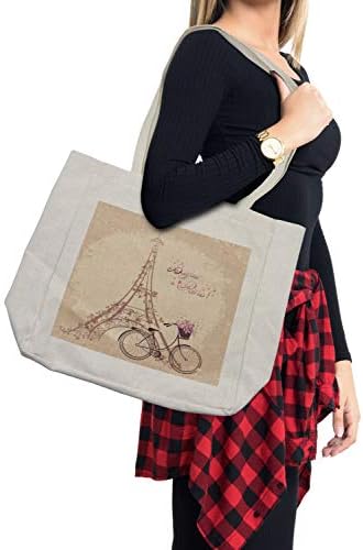 Амбесон Париз торба за шопинг, Ајфелова кула цветен стил романтичен гроздобер велосипед со цвеќиња Бонџур Париз зборови печати, еколошка