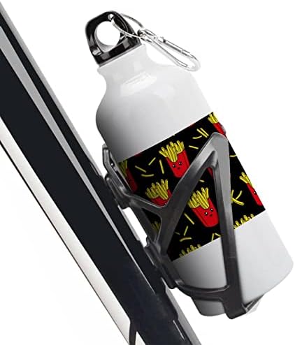Шарени француски помфрит алуминиумски шишиња со вода со карабинер за еднократно спортско шише за патувања за велосипеди за кампување со