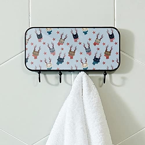 Држач за пешкири на лајтни, монтиран решетка за пешкири за бања, бања бањарка облека облечена облека, божиќни мачки шема шема за бања за