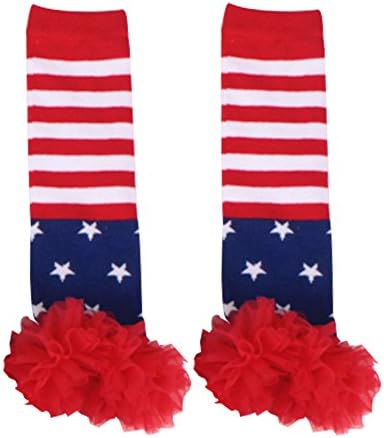 4 -ти јули бебе девојчиња роденденска облека Американско знаме со глава на нозе за затоплувачи на нозе за нозе, патриотска облека
