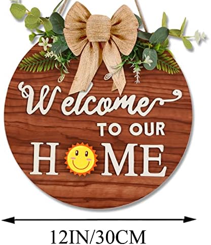 Заменливо добредојде дома знак од влезната врата Венец на отворено, фарма куќа рустикален wallид што виси сезони Веснички декор за пролетно