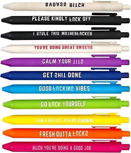 Nylea Смешни пенкала 11 парчиња сет - Дневно пенкало за канцеларија и соработници - забавен цитат за топка за печење - заклетви зборови