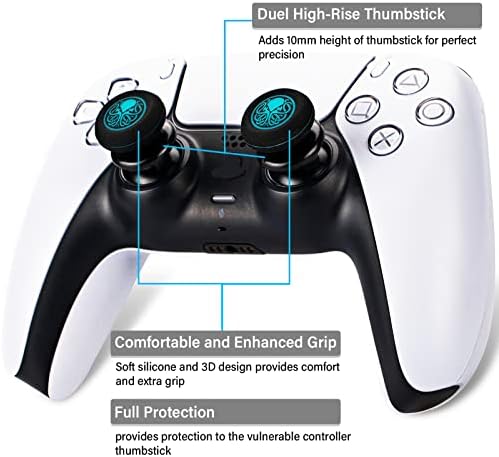 PlayRealm FPS Thumbstick Extender x 2 & печатење гума силиконски зафат на капакот x 4 за PS5 Dualsenese & PS4 контролер