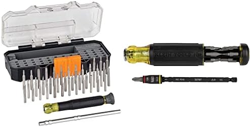 Klein Tools 32717 Precision Shickpriver Set & 14-во-1 прилагодлив шрафцигер со приклучок за флип, двигатели на HVAC и битови, алатки за влијанието