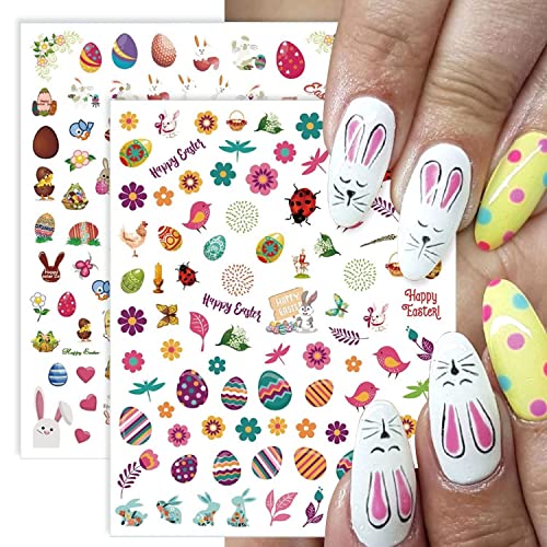 Велигденски налепници за уметност на ноктите декорации 3Д само-лепете ги ноктите за нокти Велигден зајаче зајак јајце дизајн на ноктите за нокти