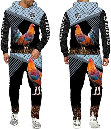 Петел камо џемпер панталони панталони поставени 3Д печатени печати за животински спортски облека за машка облека за машка облека за облека