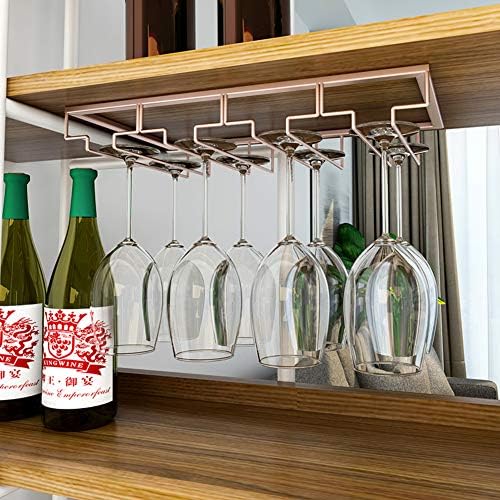 Под кабинет стаклена решетка за вино, држач за стакло од вино од железо, 4 реда, организатор за складирање на метал за домашен бар