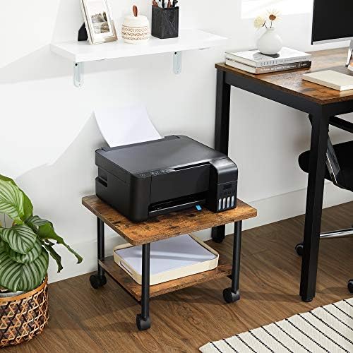 Индустриски васагл под биро за печатач, 2-ниво количка за мобилни машини со полица, решетка за складирање со тешки работи за канцеларија и