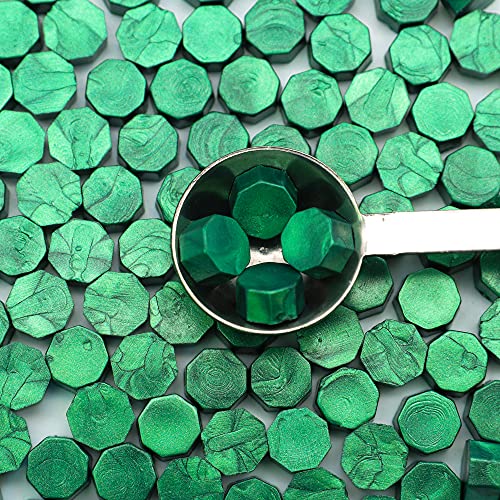СВАНГСА 360 Парчиња Метални Зелени Запечатувачки Восочни Монистра Комплет со 2 Парчиња Чајни Свеќи и 1 Парче Восок Топење Лажица За Восок